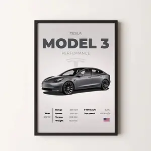 MiraMusic Tesla Model 3 Perfomance Car Print, UnNo Framed Vertical Poster