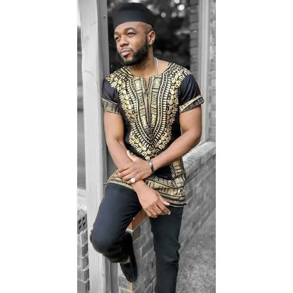 Jet Black and Gold Dashiki Shirt-DP3764D