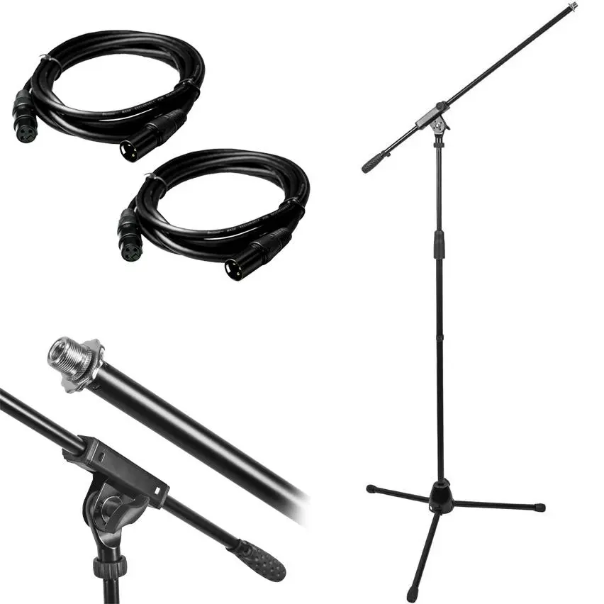 Monoprice Professional Folding Metal Microphone Stand with Boom, 2 Deco Gear 10ft XLR Cables with Noise-Reducing Connectors, Audio & Video Accessories Bundle