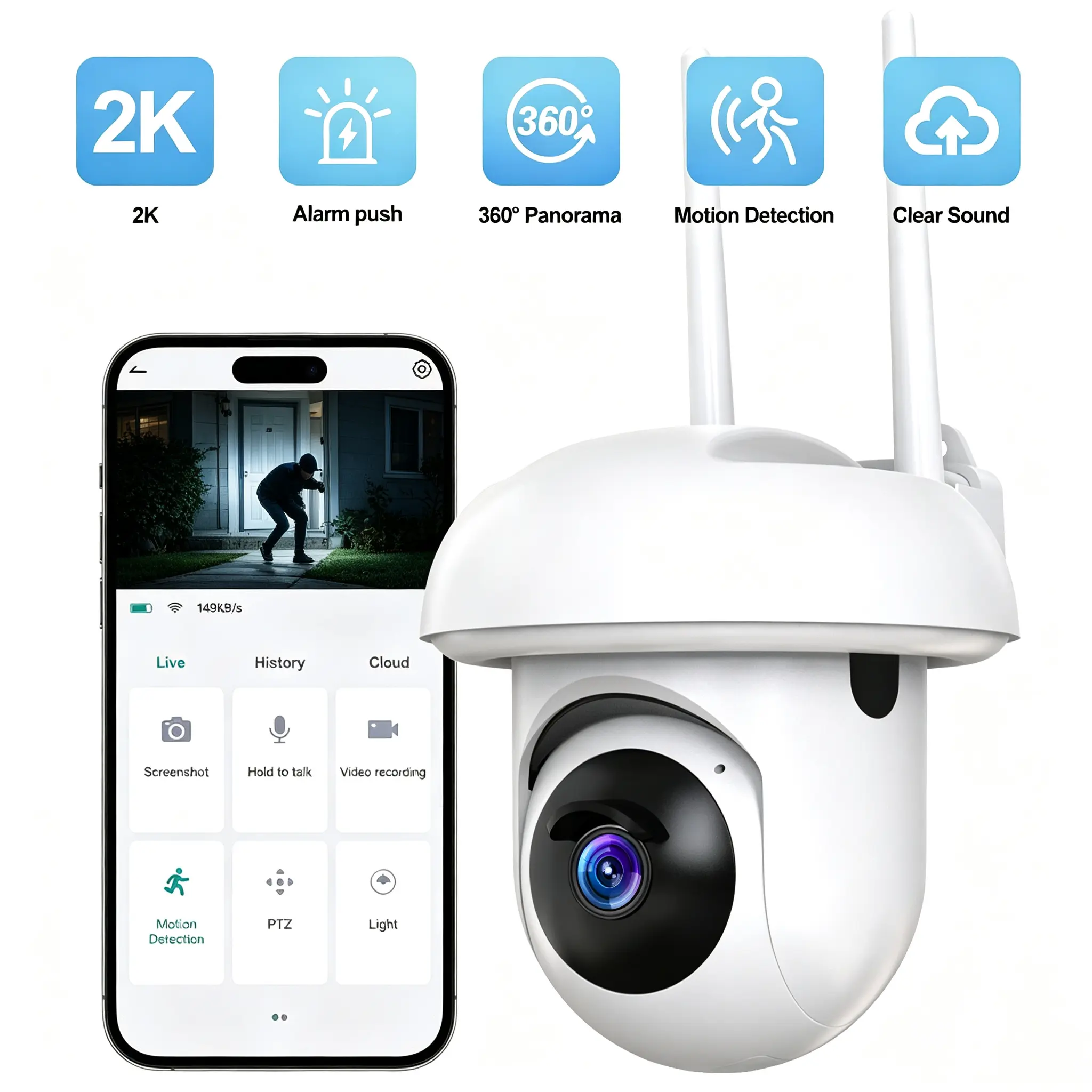 2K Light Bulb Security Camera - 360° Panoramic View, Color Night Vision, AI Human Detection, 2-Way Audio, Bluetooth, 2.4GHz WiFi, Wall Mount Compatible, Plug-In Powered - Not 5G WiFi Compatible, Camera Security Device，Housewarming gift