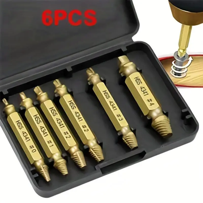 6pcs of Damaged Screw Extractor Bit Set with Tool Box Screw Bolt Remover