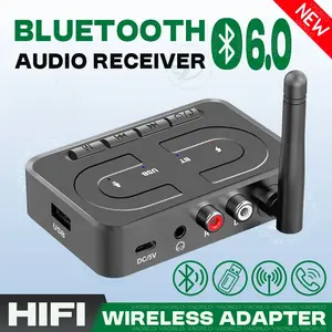 Bluetooth 6.0 Audio Receiver 3.5mm AUX RCA With Mic HIFI Stereo Wireless Adapter Support USB U-Disk For Car Speaker Amp