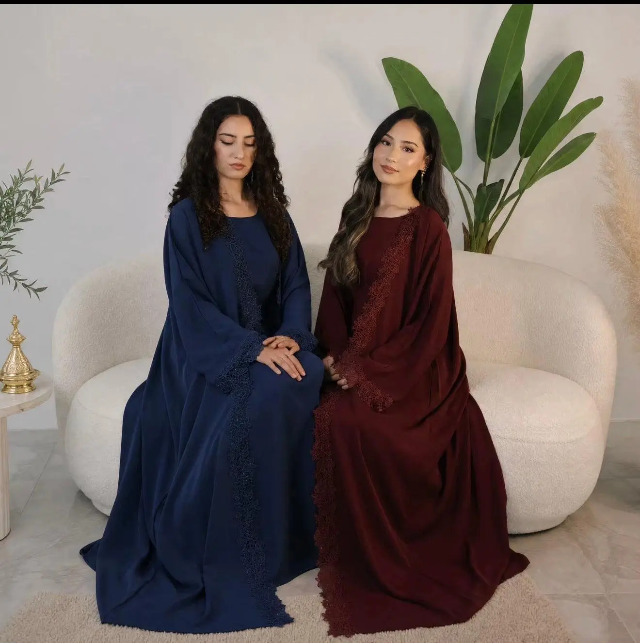 Women's Layali Luxe Lace 3-Piece Abaya Set, Modest Islamic Clothing, Hand Wash Compatible