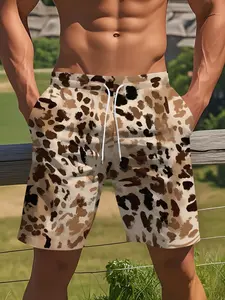 Men's leopard print shorts, comfortable and breathable summer street style beach shorts, suitable for outdoor sports, beach vacations and casual wear, Breathable Printed Shorts