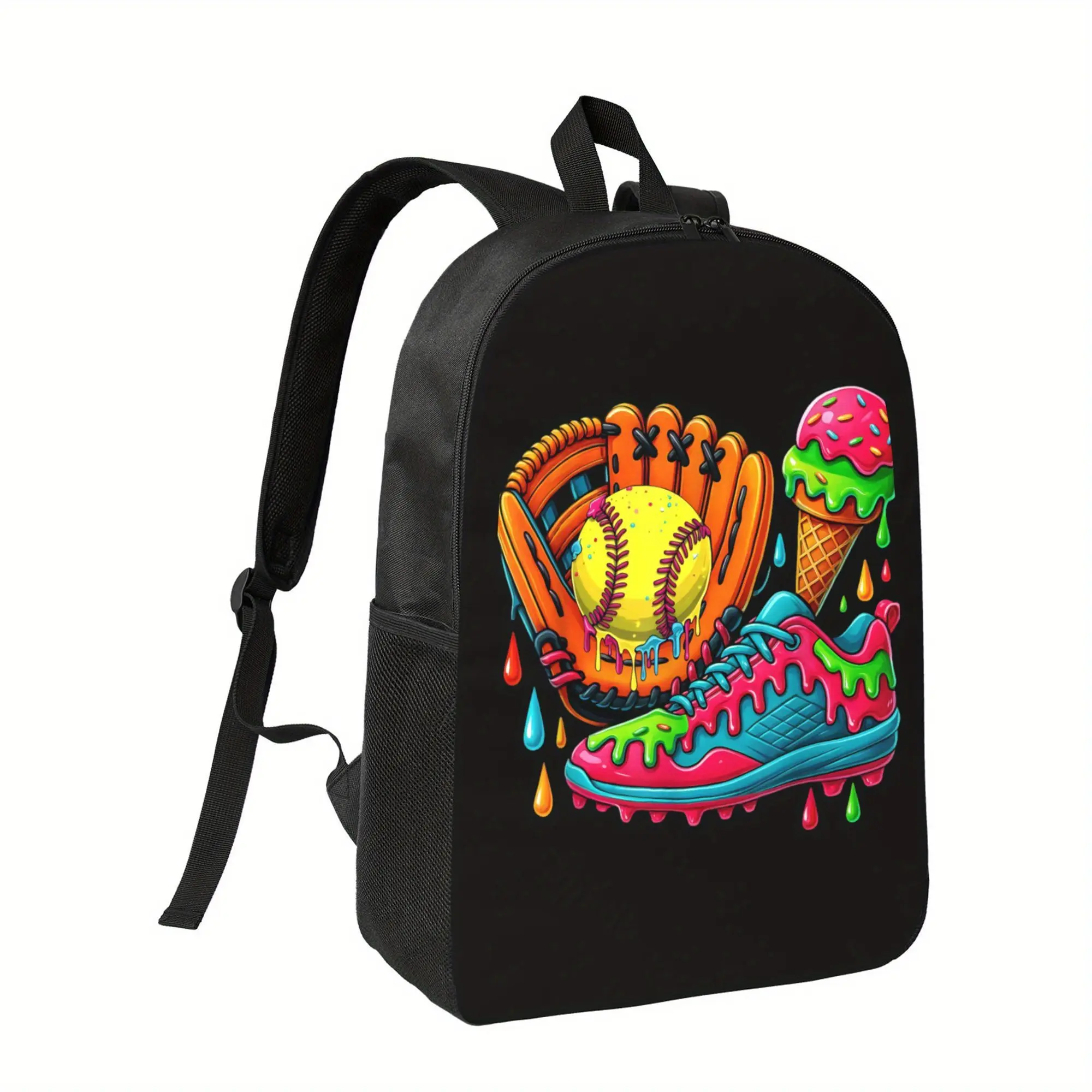 Best Trendy Ice Cream Drip Softball Backpack for Boys - Lightweight, Adjustable Straps, Zipper Closure, Casual Polyester School Bag with Vibrant Baseball & Ice Cream Design, Backpack for School, For Teenager Boys Girls Birthday Gifs for School Supplies