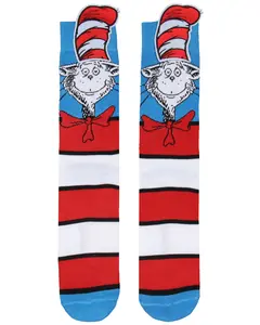 Dr. Seuss Cat In The Hat Adult Mid Calf Crew Socks with 3D Embroidered Hat
