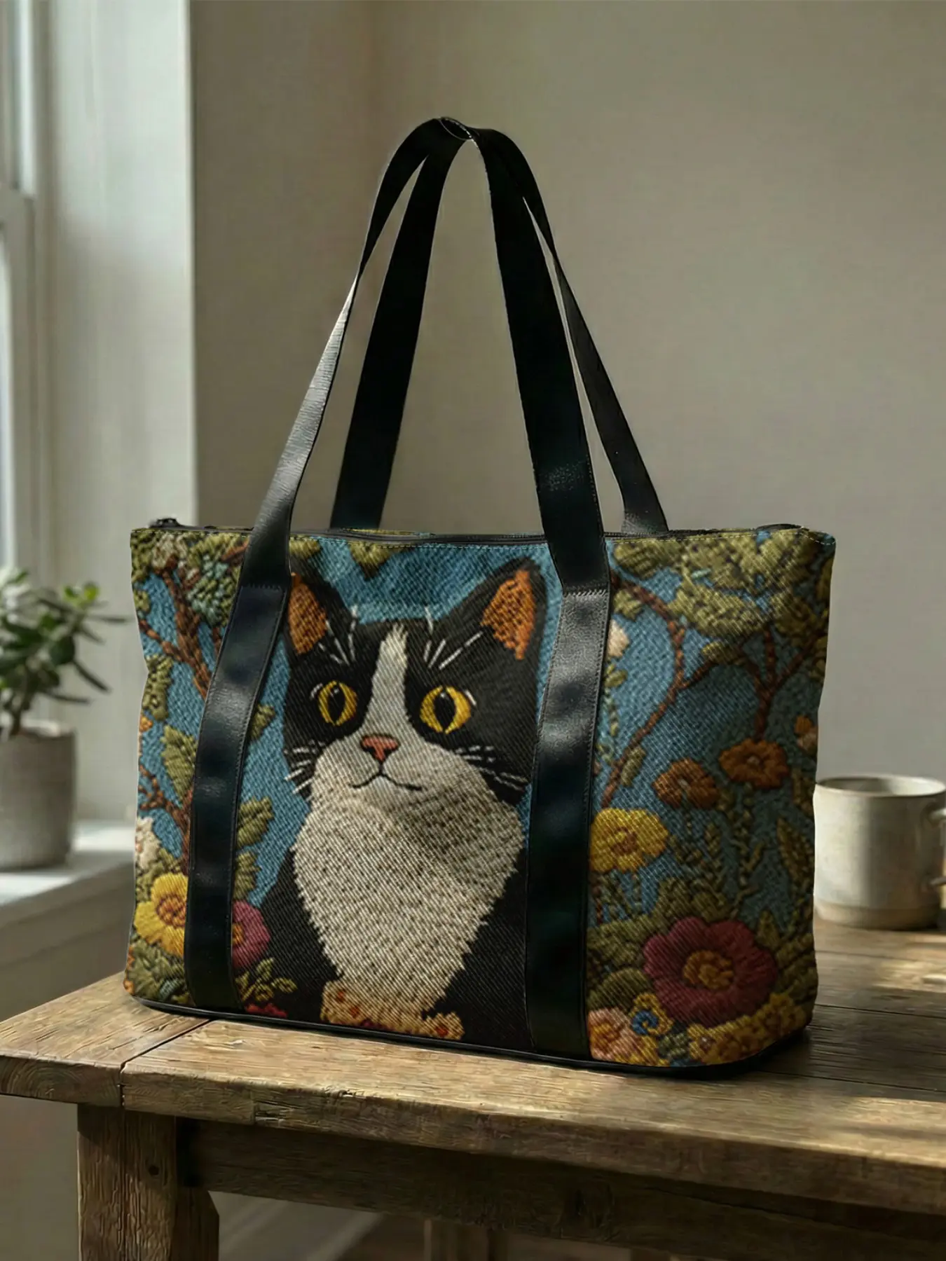 Cat Print Handbag, Large Capacity Travel Luggage Bag, Portable Overnight Bag, Fashion Yoga Training Bag, Shoe Storage Crossbody Bag, Fashionable Duffel Bag, Gym Travel Duffel, Travel Bags