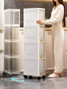 3/4/5 Tier Slim Tall Storage Cabinet, ultra narrow design with adjustable shelves and movable wheels, fits tight gaps, perfect for bathroom, kitchen and laundry room storage arrangement