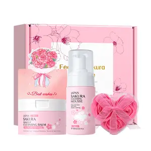 Sakura Cleansing Balm Set, Gentle Makeup Remover for Sensitive Skin, Facial Makeup Remover with Face Wash Puff, Facial Cleansing Product for Women