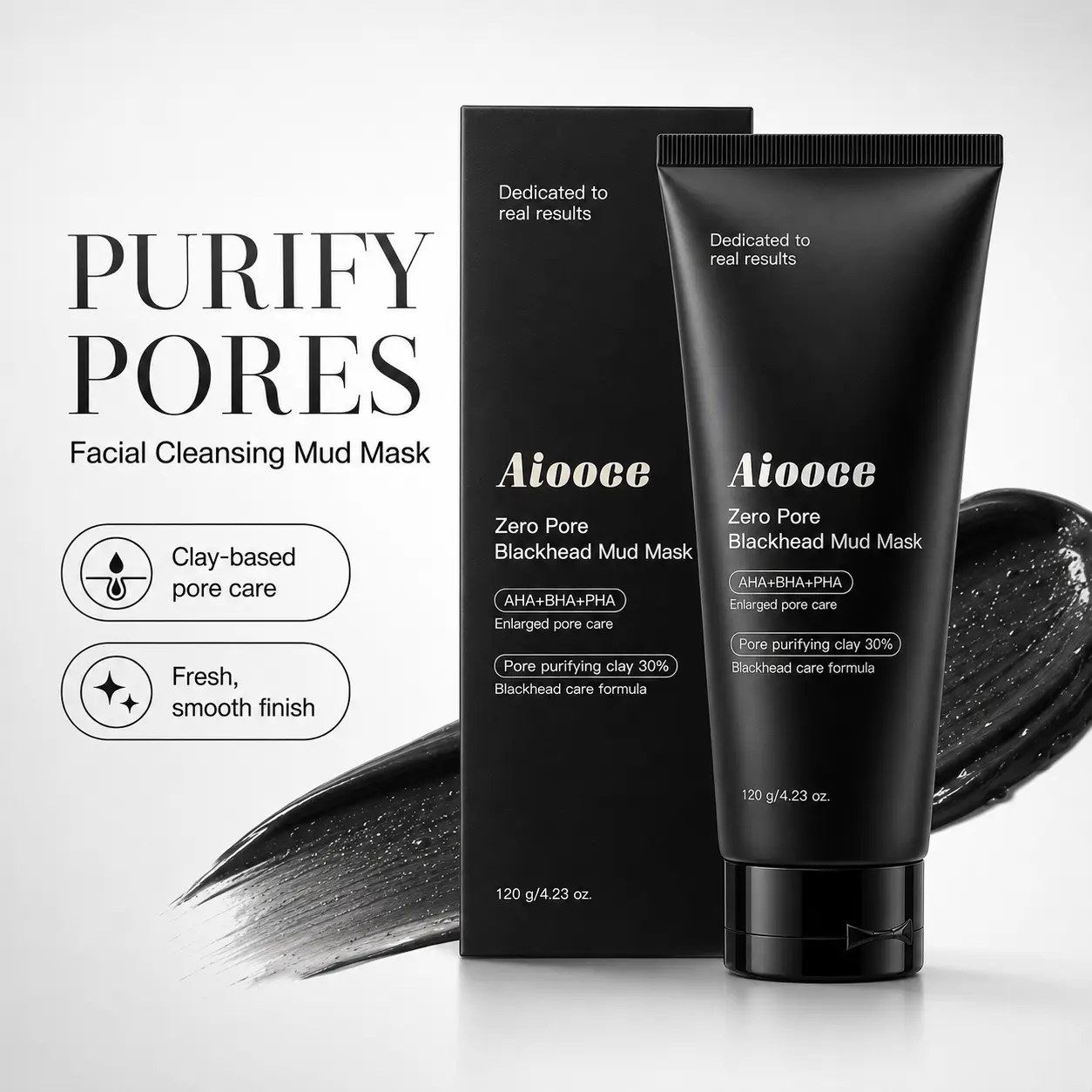 Blackhead Mud Mask with 30% Kaolin Clay, Charcoal and AHA BHA PHA, Pore Cleansing Wash-Off Face Mask for Oily and Combination Skin, 120 g/4.23 oz
