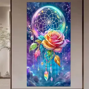 1 set of DIY diamond painting kit, 5D diamond art kit, DIY decoration dreamcatcher, rainbow rose, starry sky background diamond painting kit full round diamond, mosaic, diamond art, DIY art home decoration, Wall Art Painting, suitable for Christmas.