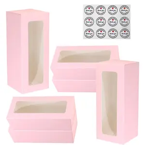 Pink Bakery Boxes with Clear Window,8.7'x3.15'x3.15' for Small Cookies, Treats, Desserts, Chocolate Covered Strawberries, Mini Cake