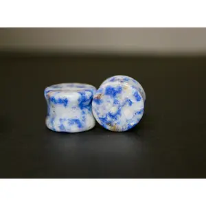 Sodalite Double Flared Plugs - Natural Blue and White Stone Gauges Pair 3mm-25mm