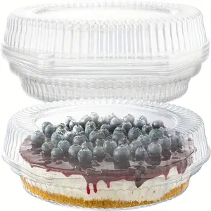 10pcs Plastic Disposable Pie Containers with Hinged Locking Lids, Round Pie Keepers, Pancake Box, Flan Cake Containers for Transport, Takeaway, for Home Picnic Bakery Party, Kitchen Supplies