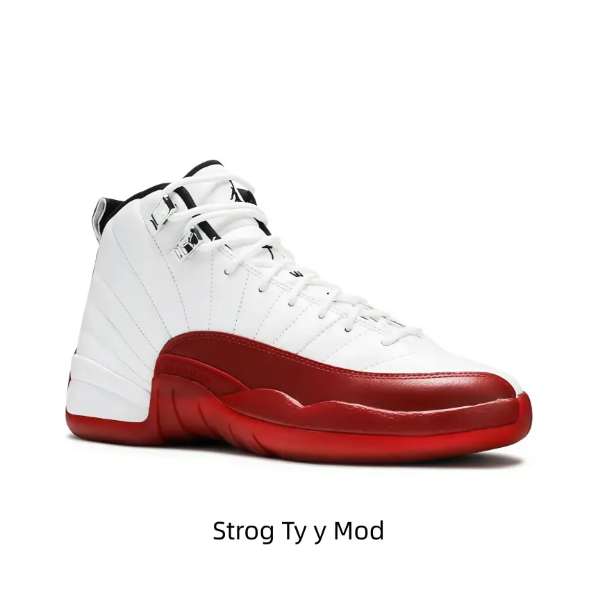 This white red leather high-top shoe features neat athletic lines without messy clashing shades. It perfectly fits cargo pants, sports shorts and oversized tees for school days and urban street photo shoots.