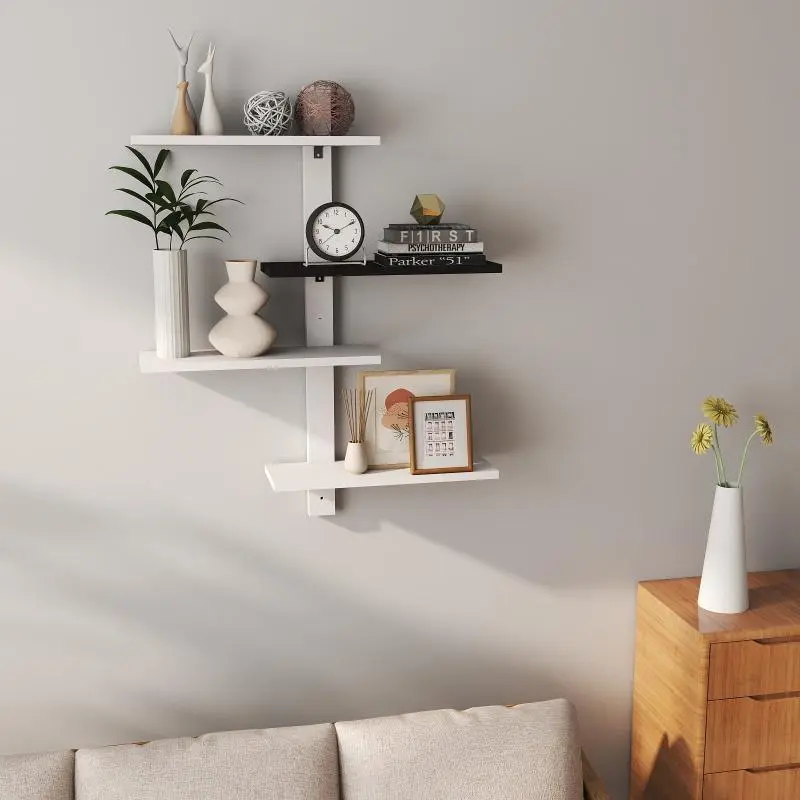 1-Layer White Wooden Wall-Mount Shelves - Durable Decorative Book Shelf Wall for Bedroom, Easy-Install Home Decor Storage & Display Accessory