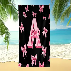 Initial A-Z Pink Bow Beach Towel, Coquette Ribbon Bow Pool Towel, Preppy Girly Aesthetic Camping Towel, Soft Quick Dry Bath Towel Blanket for Girls Teens Women, All-Purpose Towel for Travel Swimming Beach Vacation