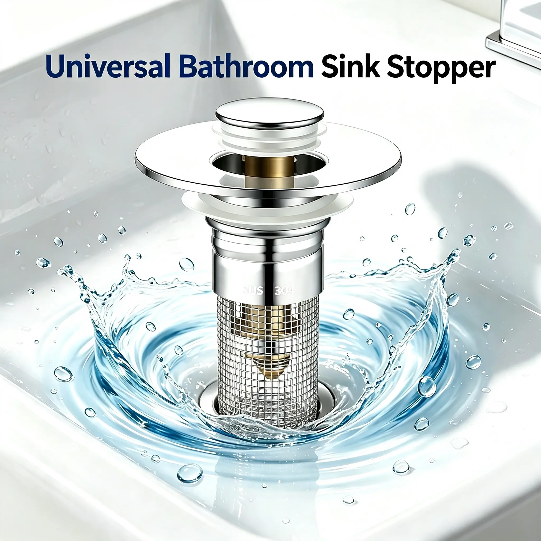 Stainless Steel Pop-Up Basin Drain Hair Capturer, 1-Size-Fit Sink Strainer, Blockage-Proof Kitchen & Bathroom Necessity