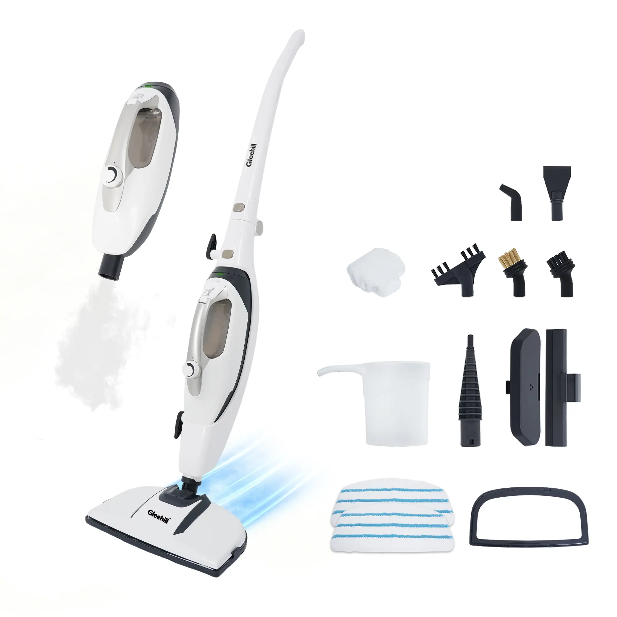 GLEEHILL 10-in-1 Steam Mop & Handheld Steamer | 1550W Foldable Multi-Surface Electric Mop for Floors, Grout & Carpets