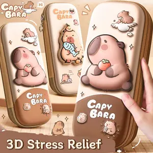 Cartoon Capybara Pencil Bag Pencil Case, Cute Large Capacity 3D Three-dimensional (optional) Compartment Pen Insert EVA Decompression Pencil Case, School Student Office Stationery Supplies Writing Stationery