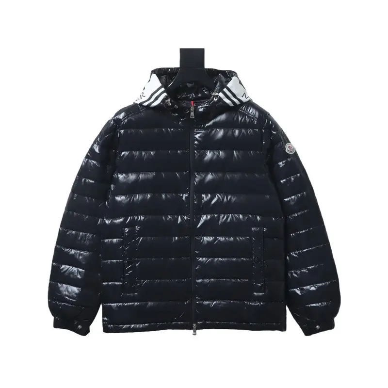 Unisex Glossy Black Shiny Nylon Hooded Quilted Puffer Jacket, Light Warm Windproof Casual Outerwear For Daily Wear Menswear Stylish
