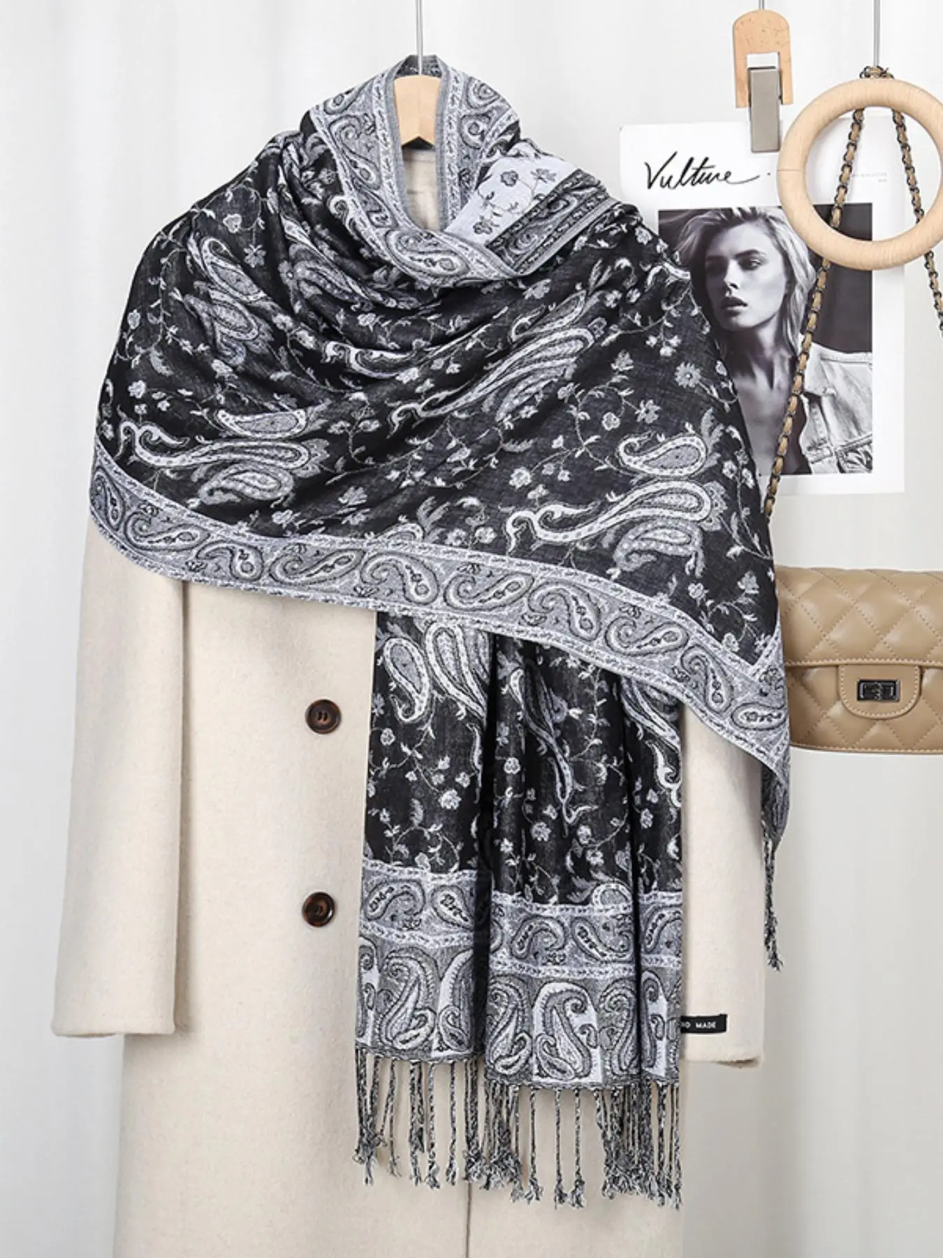 Reversible Paisley Print Pashmina Scarf, Elegant Casual Soft Shawl Wrap for Evening Party, Casual Fashion Accessories for Women & Girls, Girl Style