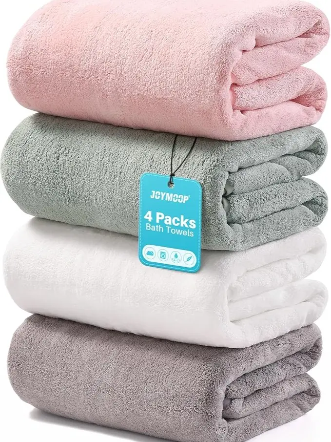 JOYMOOP Bath Towels 4 Packs Extra Large 60" x 30", Quicker to Dry Towels for Bathroom, Super Soft and Absorbent Mcirofiber, Larger & Lighter Weight Bathroom Towels, Mixed Color
