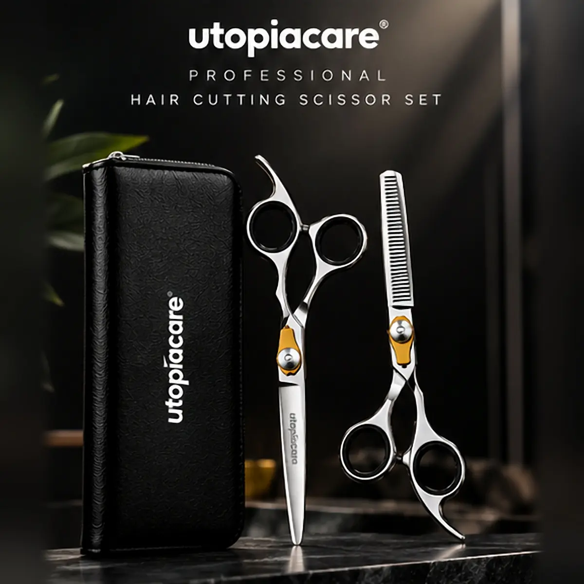 Utopia Care 6.5In Hair Scissors & Thinning Shears Set for Haircare Styling Professional-grade Salon-Grade Portable Hairdress Supplies for Adults, Comb, Brush, Removable Case, Adjustable Tension Screw for Texturing, Trimming,  (Salon/Home Use)