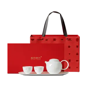 Lanyindongfang Jingdezhen Ceramic Tea Set - "Dian Jin" Gift Edition | 1 Teapot, 2 Cups, Tray, Tote Bag