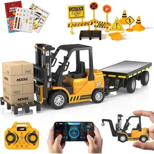 1/64 RC  , 3 in 1   Remote Control & App Remote Control  with Trailer & Fork & Hook, 10CH Alloy RC Construction Vehicles, Desktop  Gift for Adults Kids Boys Rechargeable Transformable