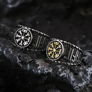 GTHIC Viking Ring - Stainless Steel Vegvisir & Runes Norse Jewelry, Norse Mythology Accessory for Daily Wear