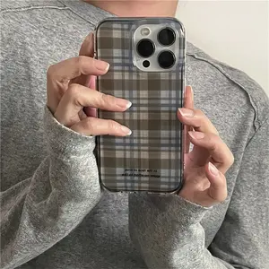 Crystal Clear Light Ind Blue Plaid Casual Fashion Dual Layer Case Accessories for iPhone 11 12 13 14 15 16 17 Pro Max