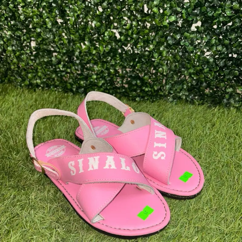 Two Strap Crossed Mexican Huarache Sandals in Pink with Sinaloa Branding and Comfortable Design Women Footwear