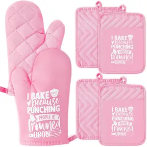 6pcs cotton oven mitts pot holders funny women resistant hot pads machine washable microwave gloves with hanging loop pocket potholder for kitchen baking cooking grillingpink