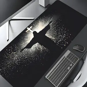 Jesus & Cross Illuminated Design Large Gaming Mouse Pad,Aesthetic Desktop Decoration Drotection Pad,Washable Rubber Pad Non-Slip Lock Edge Multi-Size Mouse Pad Suitable For Home Office,Gaming Desk Accessory,Good Gift for Family and Friends