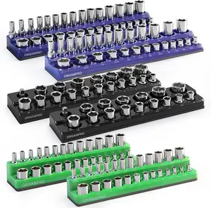 6PCS Magnetic Socket Set Organizer, High-Capacity & Easy Find 3 Color & Strong Magnet Socket Holder for 143 Sockets, 1/4'' 3/8'' 1/2'' Drive Metric SAE, Fathers Day Gifts for Men(Socket not Included)