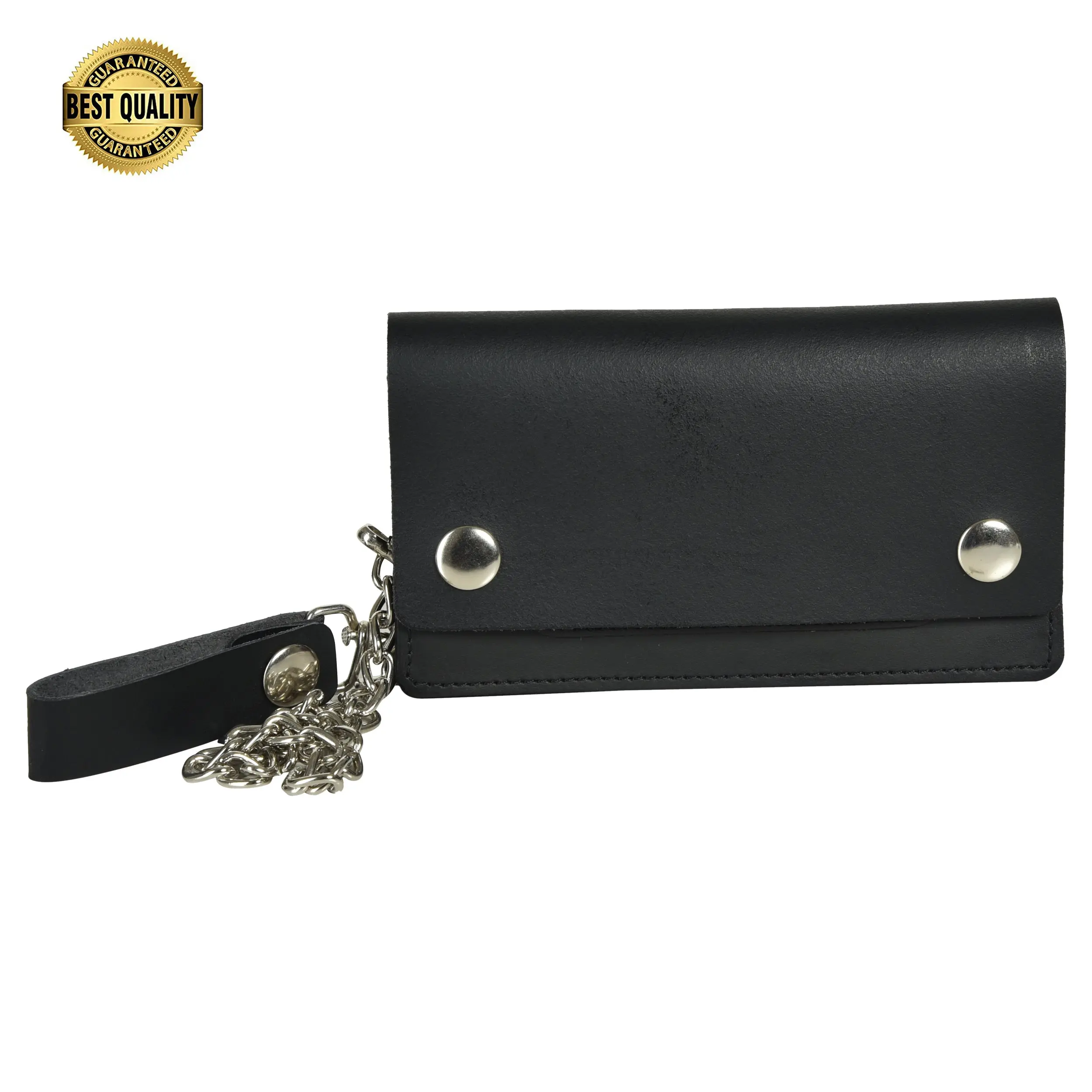 Leatherboss Men Motorcycle Trucker Biker Chain Wallet With Inside Zipper, Black, Biker Men's Wallets, Chain Men's Wallets