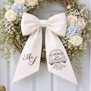 Personalized Wedding Wreath Sash With Just Married Car Art, Custom Monogram Couple Initials Door Decor, Bridal Shower Gift For New Home