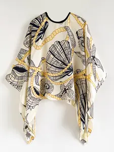 Elegant Shell Pattern Printed Shawl, Vibrant Silk Scarf, Fitted Animal Shape Wrap, Suitable for All Seasons Travel, Boho Style Scarf