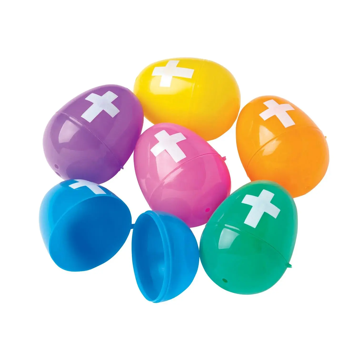 144 Pcs 2.5" Bright Cross Design Religious Plastic Easter Eggs, Bulk Egg-Citing Party Favors for Kitchenware & Drinkware Accessory Displays to Celebrate the Good News