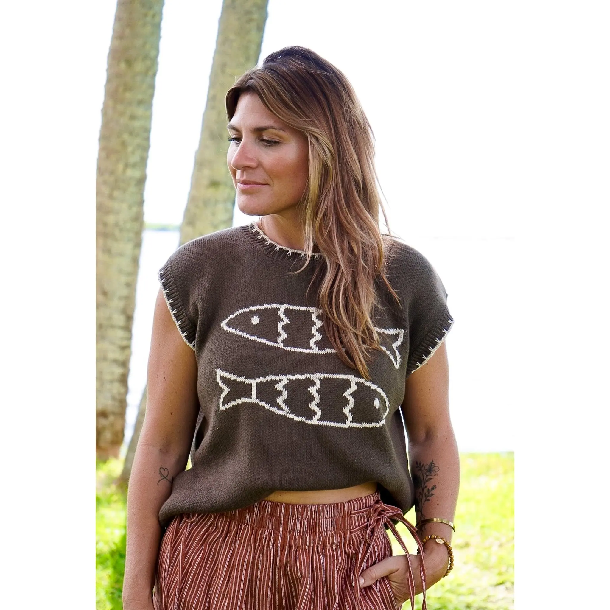 Coastal Catch Cap Sleeve Sweater