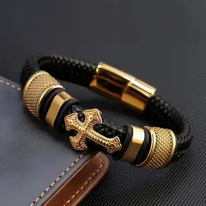 2026 New Men’s Cross Charm Bracelet - Metal Buckle, Magnetic Clasp, Secure Fit, Trendy Stack Bangle - Sports & Outdoor Leisure Accessory, Gift for Boyfriend (Black Friday, Christmas)