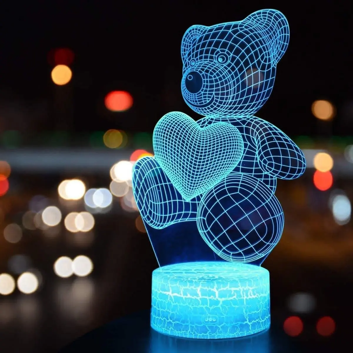 3D Crackle Effect Dimmable LED Night Light - Halloween Decorations with Halloween Aesthetic, Animal Shapes (Heart, Bear, Puppy, Rabbit) - 3D Table Mood Lamp
