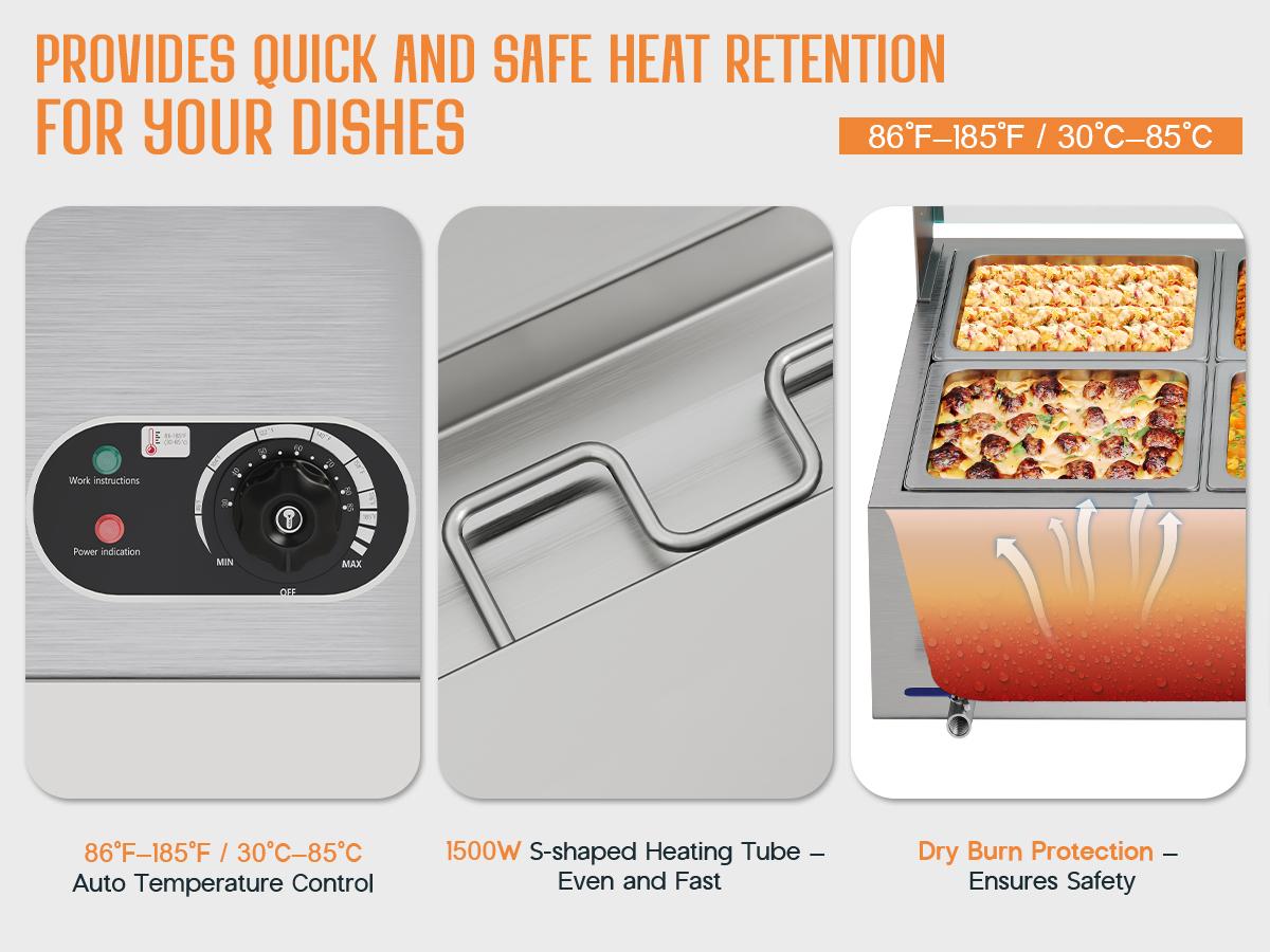 [Spring Sale] AMERLIFE 4/8/12-Pan  48/72/96QT Commercial Food Warmer, 1200/1500/1800W Stainless Steel Steam Table with Top Shelf, Lids, Food Tongs, Undershelf, Wheels, 110V Temp Control for Catering