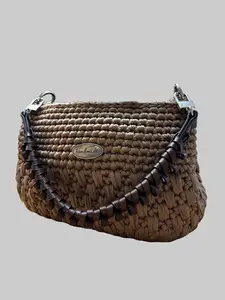 Handmade Crochet Bag in Light Coffee | Shoulder Bag | Soft & Lightweight with Leather Handle