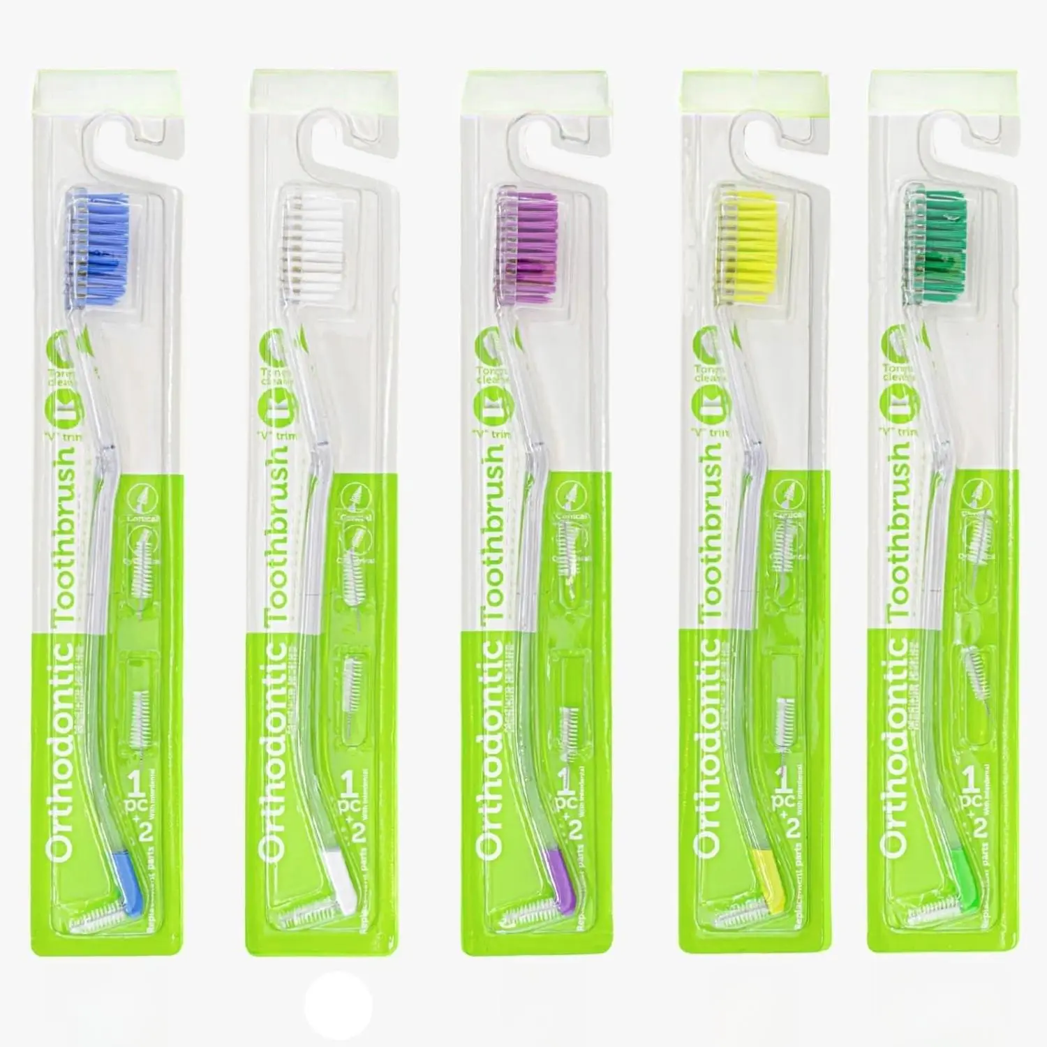 Oral care ColdentCare Double Extreme Ortho Toothbrush V-Shaped Medium Bristle Tongue Cleaner Interproximal Head for Ortho Braces Cleaning 1 Count Pack of 5 Oral Care Multi-pack - Gentle