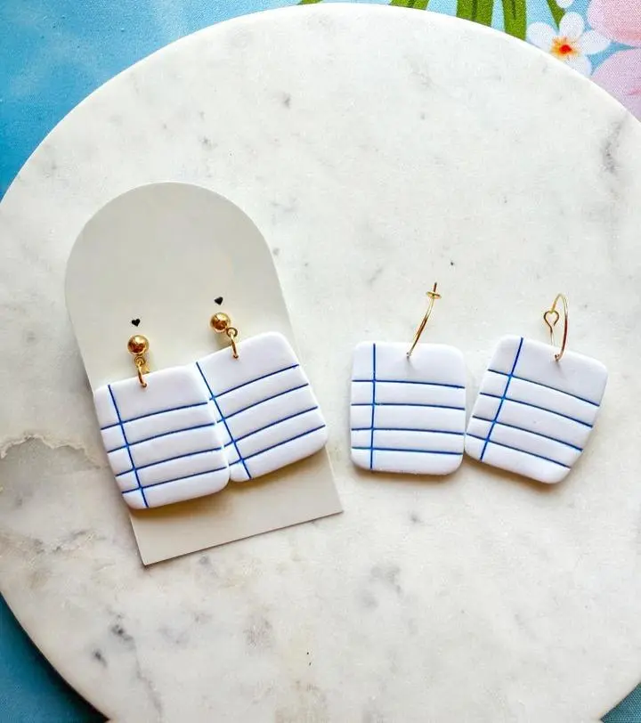 Lined Paper Dangle Earrings | Teacher or Writer Earring for Work Homeschool Mom Earring Gift for Teacher Polymer Clay and Nickel Free Metal