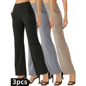 3PCS women's high waisted zipper wide leg Palazzo pants with pockets, suitable for casual wear and yoga high waisted sports pants Minimalist basic women's underwearRAIMENTRY