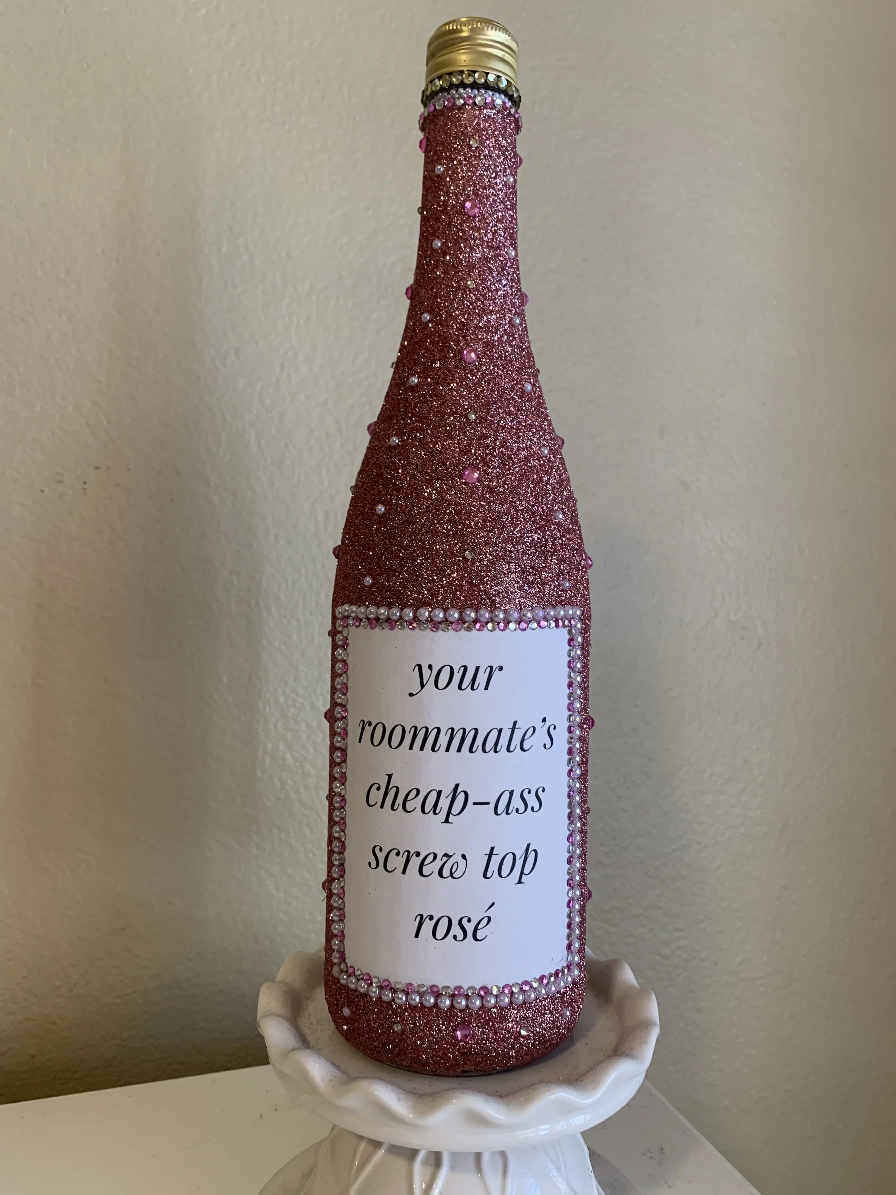 Maroon Bedazzled Wine Bottle- Bar Cart Decor- Eras- Midnights- Your Roommate's Cheap A** Screw Top Rose -Birthday Handmade Utensils
