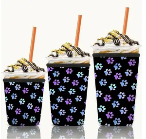 Blue-Purple Galaxy Paw Print Iced Coffee Cup Sleeve (3 Sizes) Reusable